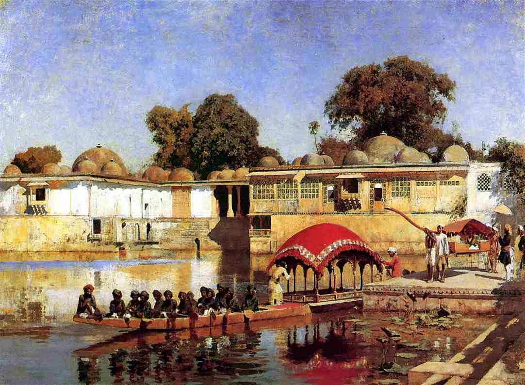 Palace and Lake at Sarket-Ahmedabad, India, vintage artwork by Edwin Lord Weeks, 12x8" (A4) Poster