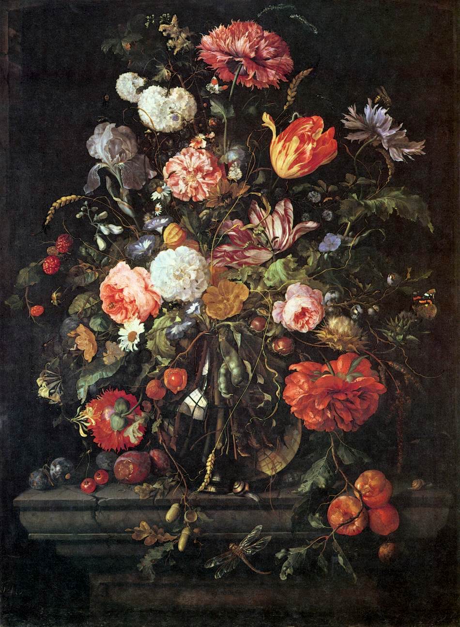 Flowers in Glass and Fruits, vintage artwork by Jan Davidsz. de Heem, 12x8" (A4) Poster