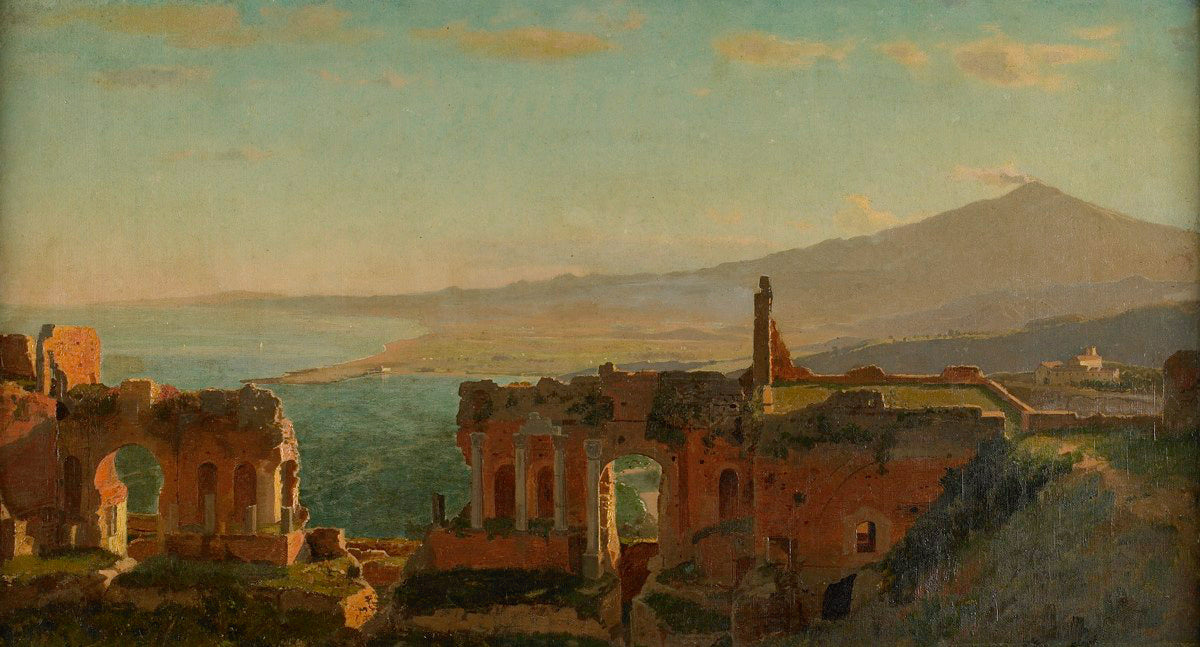 Mt. Aetna from Taormina, vintage artwork by William Stanley Haseltine, 12x8" (A4) Poster