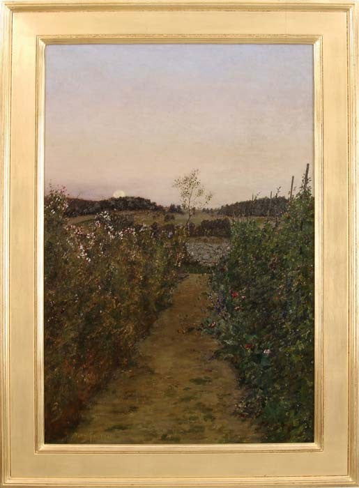 Moonrise over Backyard garden, vintage artwork by Ben Foster, 12x8" (A4) Poster