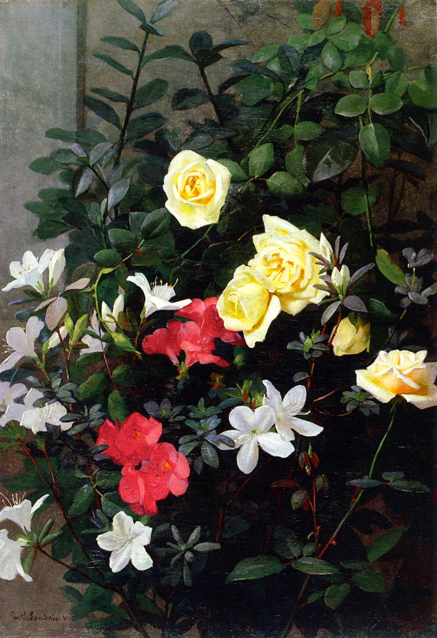 Roses and Azaleas, vintage artwork by George Cochran Lambdin, 12x8" (A4) Poster