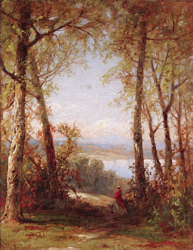Woman Admiring an Autumn Vista, vintage artwork by James David Smillie, 12x8" (A4) Poster