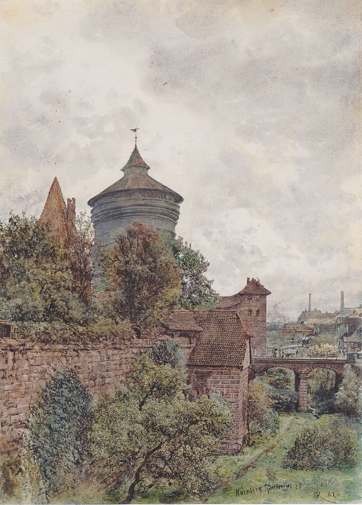 The Spittlertor in Nuremberg, vintage artwork by Rudolf von Alt, A3 (16x12") Poster Print