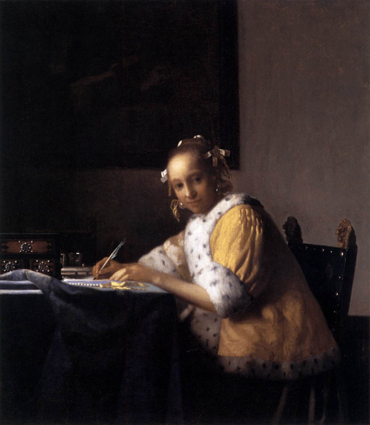 A Lady Writing a Letter, vintage artwork by Johannes Vermeer, 12x8" (A4) Poster