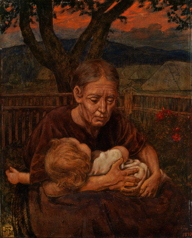 Grandmother with a toddler, vintage artwork by Hans Thoma, 12x8" (A4) Poster