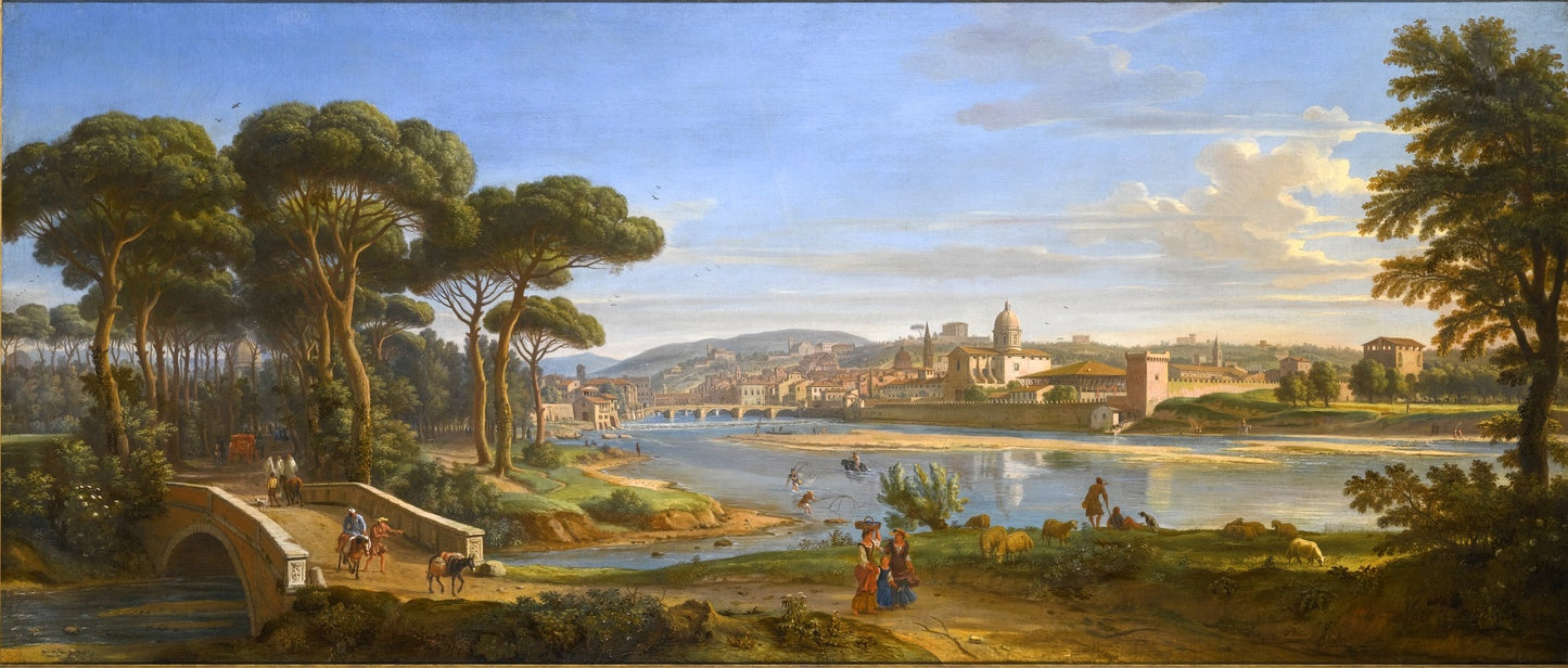 Florence. A View of the City From the Right Bank of the River Arno Looking Towards the Ponte Alla C, vintage artwork by Caspar van Wittel, 12x8" (A4) Poster