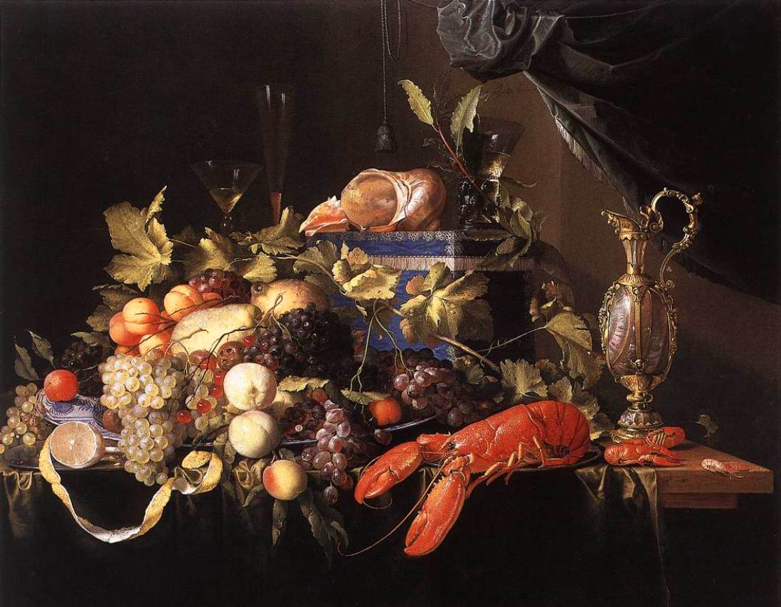 Still-Life with Fruit and Lobster, vintage artwork by Jan Davidsz. de Heem, 12x8" (A4) Poster