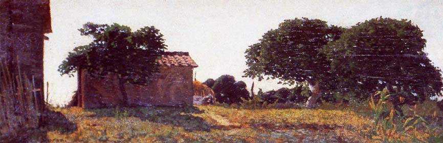 Houses in Castiglioncello, vintage artwork by Odoardo Borrani, 12x8" (A4) Poster