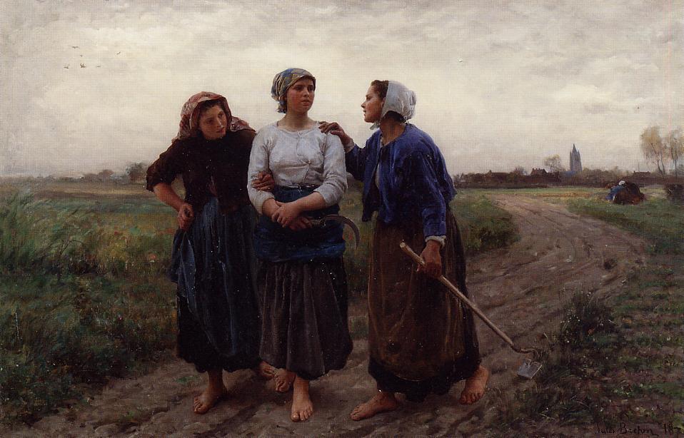 Setting out for the Fields, vintage artwork by Jules-Adolphe Breton, 12x8" (A4) Poster