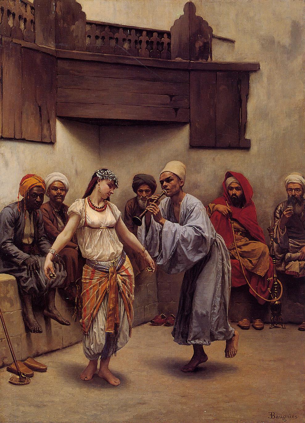 Dancing in a Cafe in Cairo, vintage artwork by Jacques Baugnies, 12x8" (A4) Poster