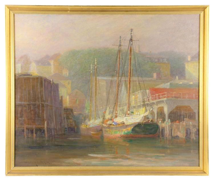 Gloucester Harbor Scene, vintage artwork by Walter Lofthouse Dean, 12x8" (A4) Poster