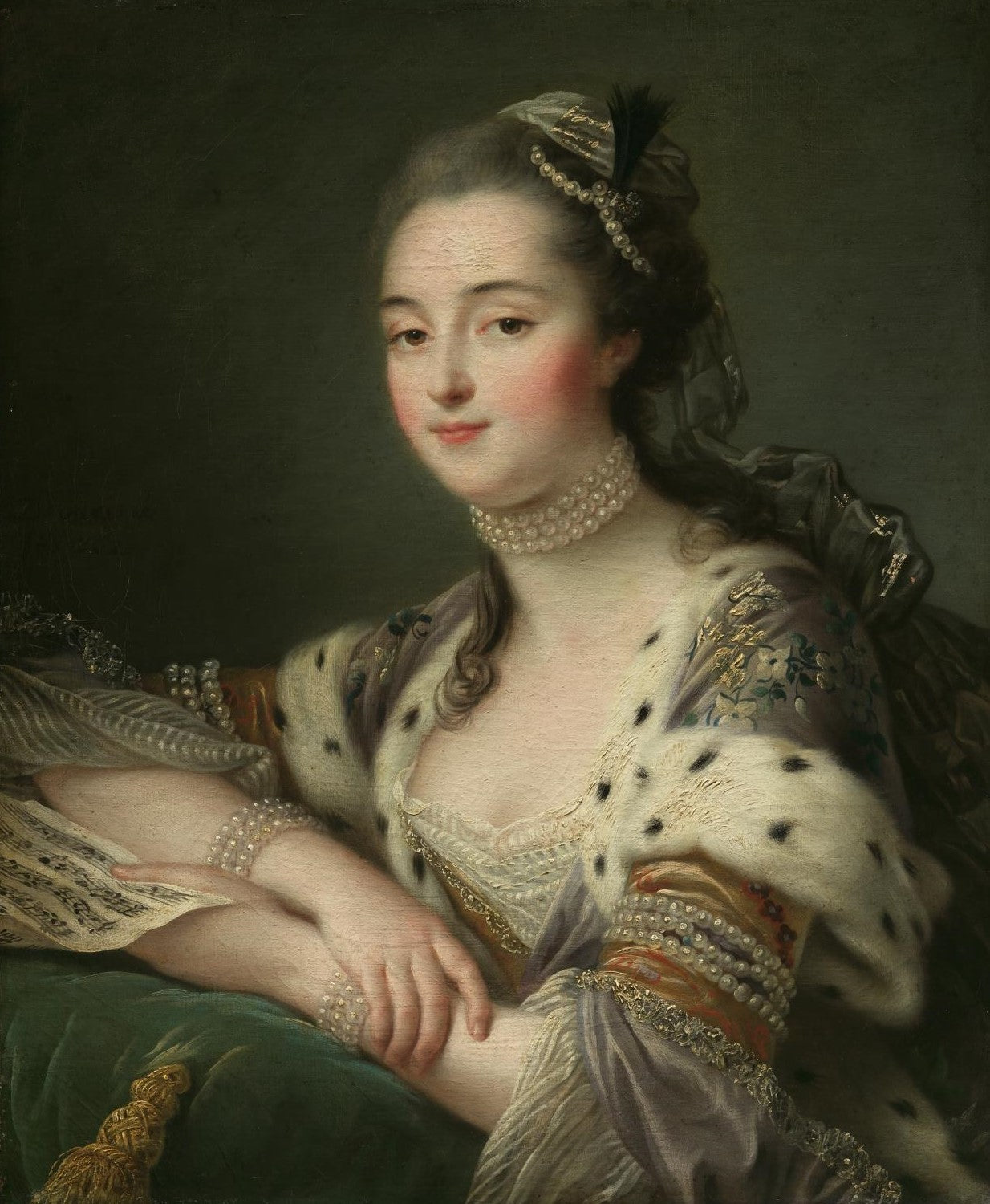 Mlle. Marguerite Catherine Haynault, later the Marquise de Montmelas in Turkish Costume, vintage artwork by François-Hubert Drouais, 12x8" (A4) Poster