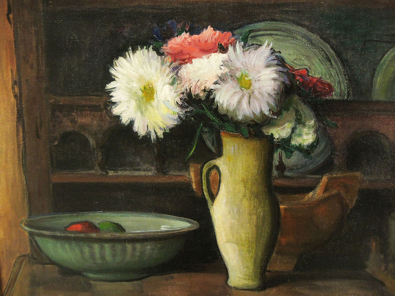 Still Life with Asters ans a Bowl, vintage artwork by Wladyslaw Slewinski, 12x8" (A4) Poster