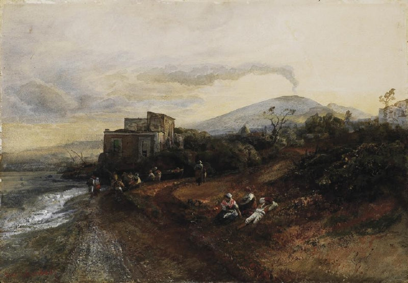 Bay of Naples with the Active Vesuvius in the Background, vintage artwork by Oswald Achenbach, 12x8" (A4) Poster