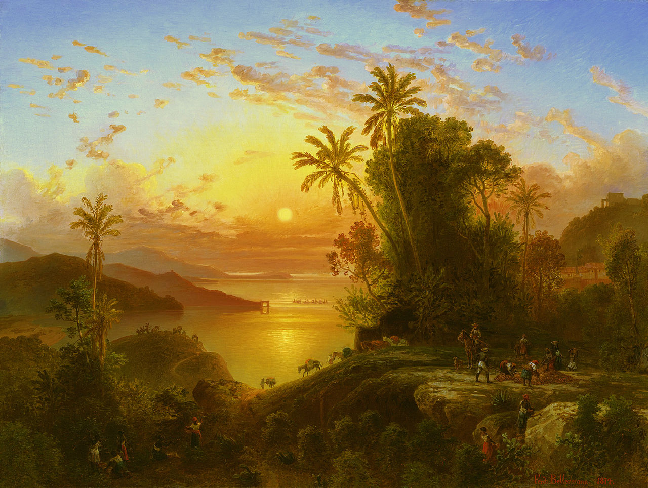Coast of La Guaira at Sunset, vintage artwork by Ferdinand Konrad Bellermann, A3 (16x12") Poster Print