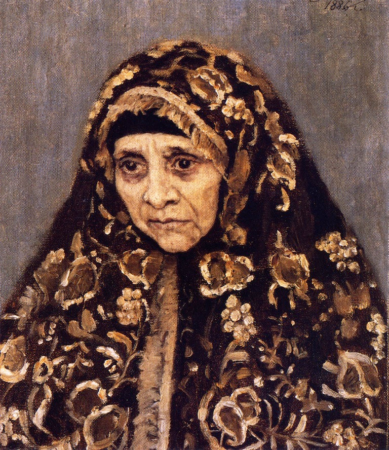 Old Woman in a Patterned Dress, vintage artwork by Vasili Ivanovich Surikov, 12x8" (A4) Poster