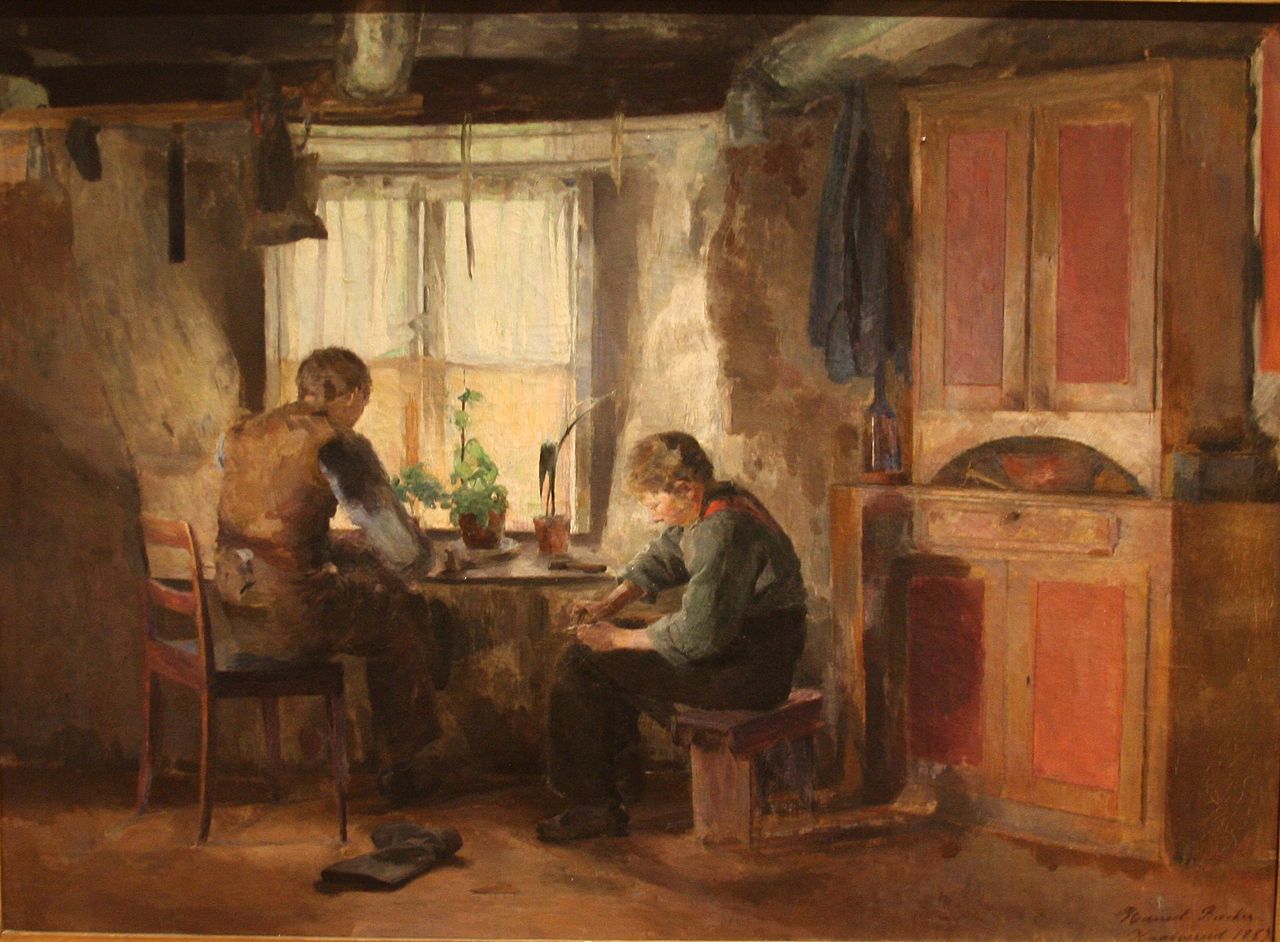 Country Cobblers, vintage artwork by Harriet Backer, 12x8" (A4) Poster