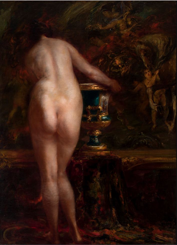Nude with a Vase by the Rubens Painting "Perseus and Andromeda”, vintage artwork by Vitaly Tikhov, 12x8" (A4) Poster