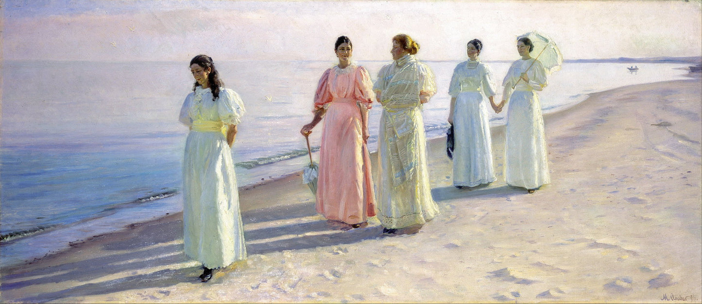 A Beach Promenade, vintage artwork by Michael Peter Ancher, 12x8" (A4) Poster