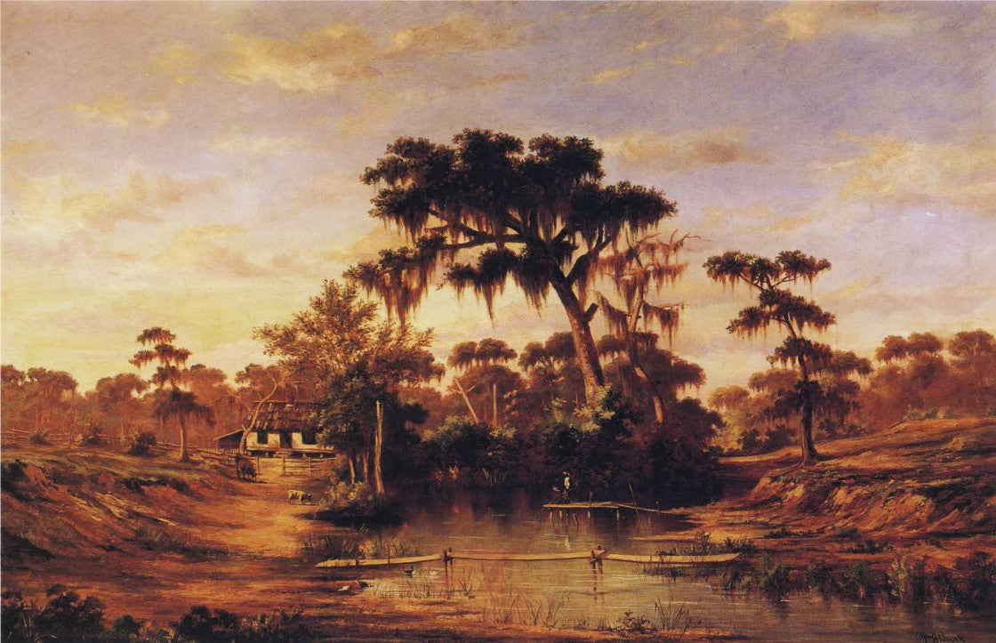 Louisiana Pastoral: Bayou Bridge, vintage artwork by William Henry Buck, 12x8" (A4) Poster