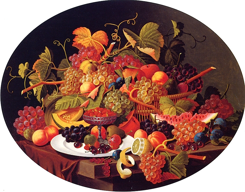 Elaborate Still Life with Fruit upon a Table, vintage artwork by Severin Roesen, A3 (16x12") Poster Print
