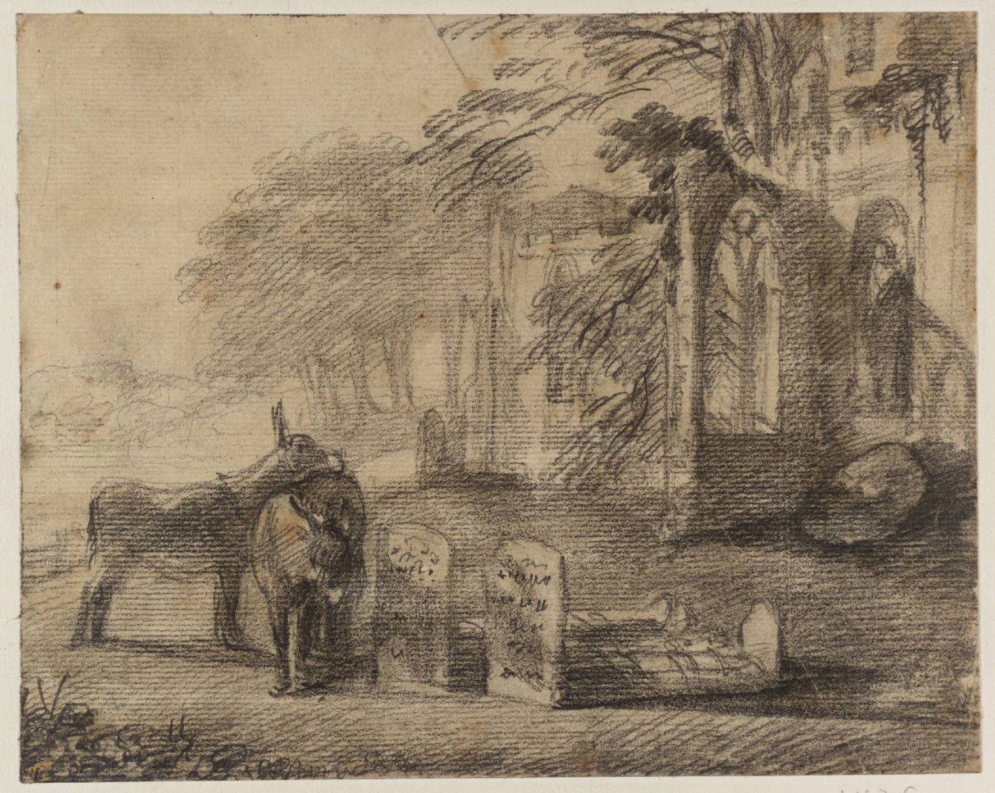 Churchyard with Donkeys, vintage artwork by Thomas Gainsborough, 12x8" (A4) Poster