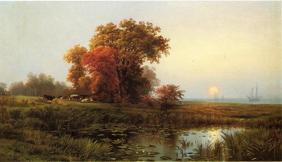 Sunset on the Marsh, vintage artwork by Edward Moran, 12x8" (A4) Poster