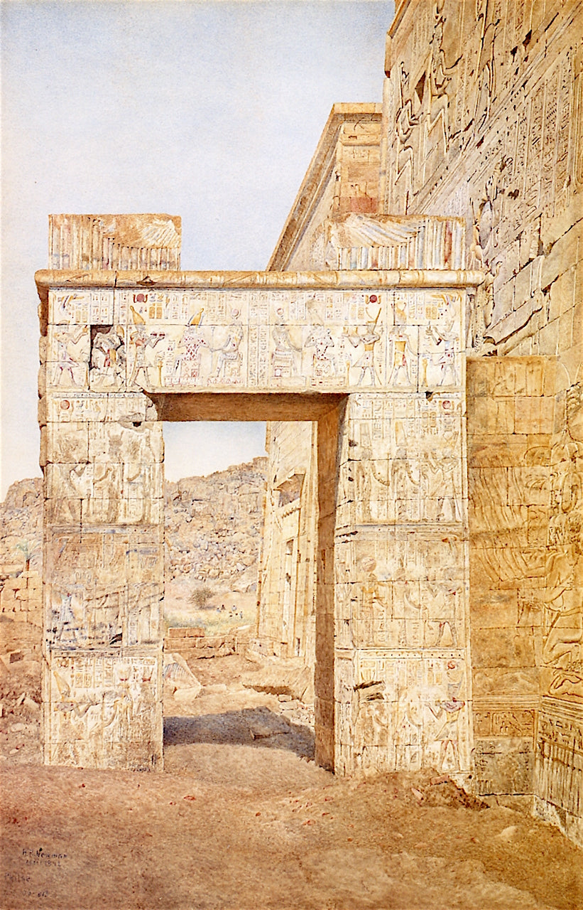 The Gateway of Philadelphus,Philae, vintage artwork by Henry Roderick Newman, 12x8" (A4) Poster