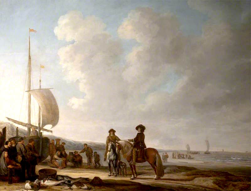 The Beach at Katwijk, South Holland, Netherlands, vintage artwork by Jacob Esselens, 12x8" (A4) Poster