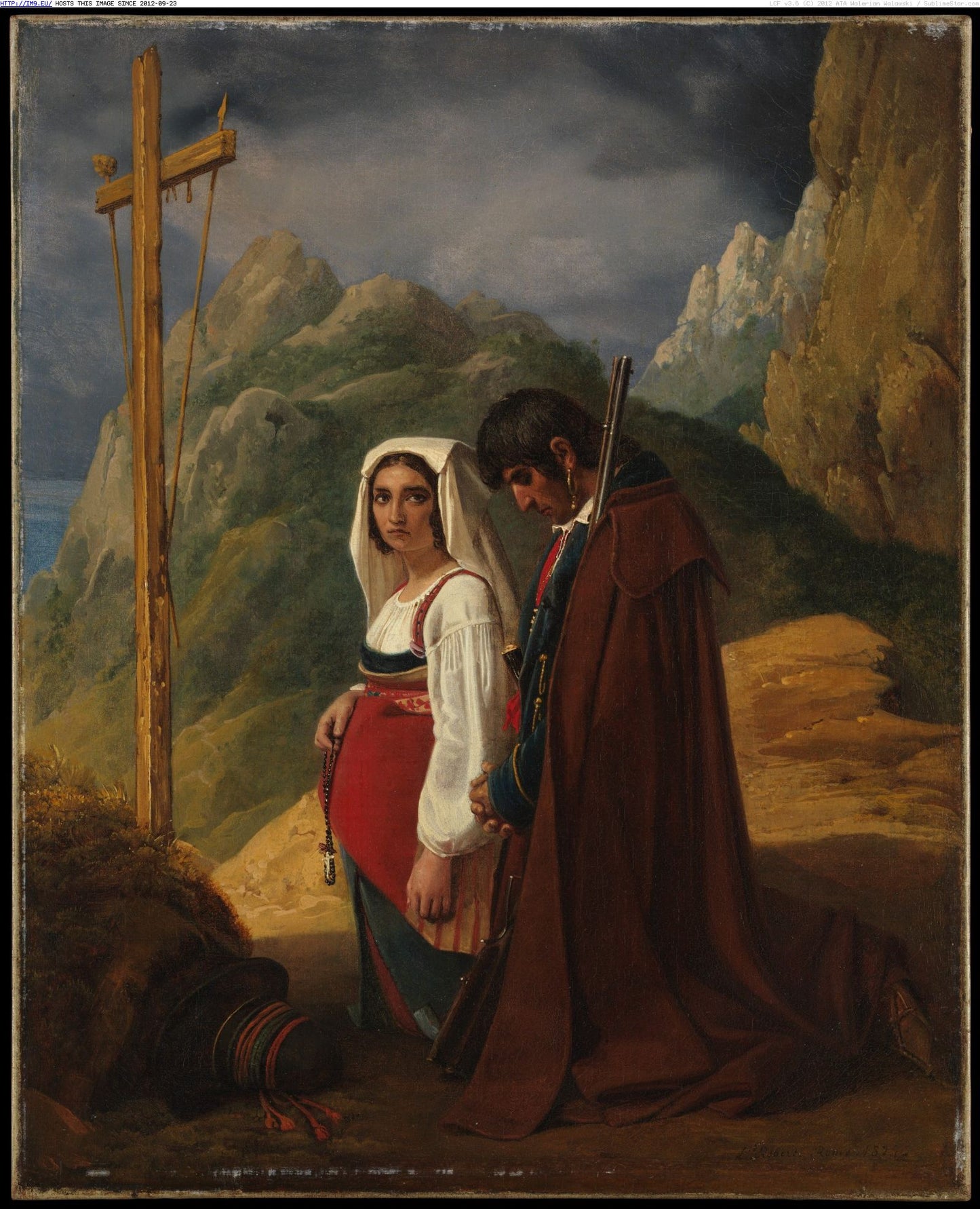 Italian Couple at a Roadside Shrine, vintage artwork by Leopold Robert, A3 (16x12") Poster Print