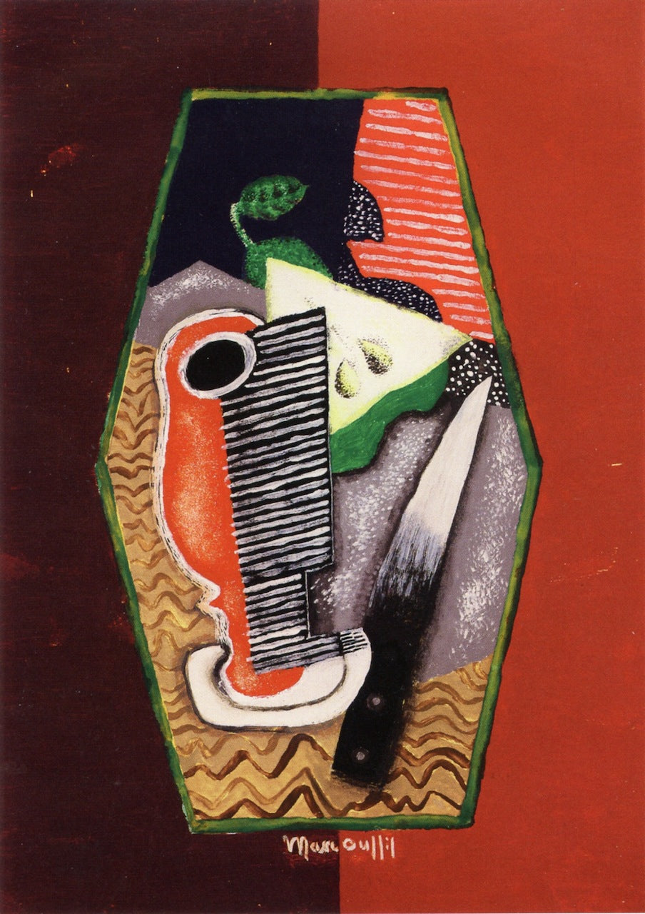 Green Pear and Knife, vintage artwork by Louis Marcoussis, 12x8" (A4) Poster