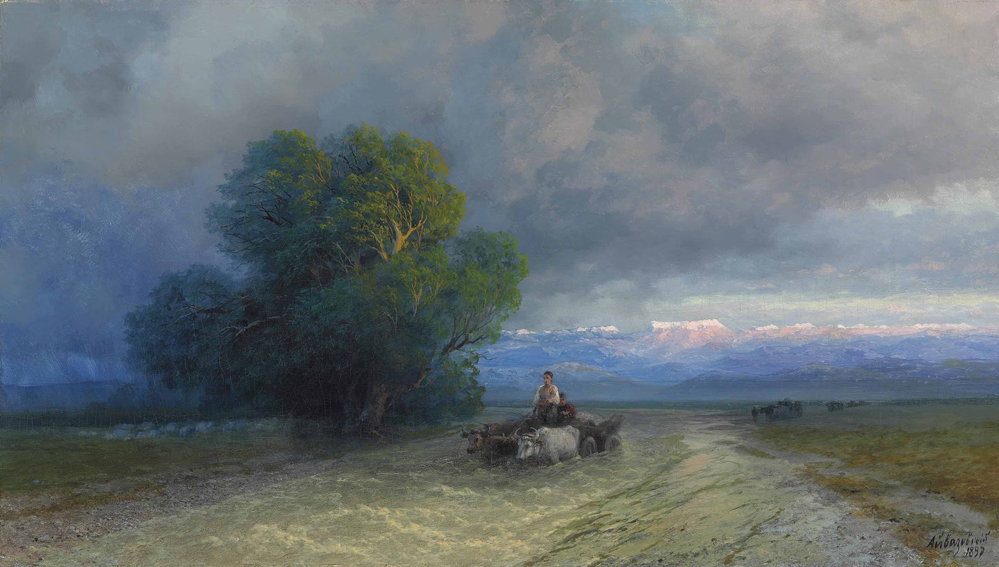 Carts in a Flooded Valley, vintage artwork by Ivan Constantinovich Aivazovsky, A3 (16x12") Poster Print
