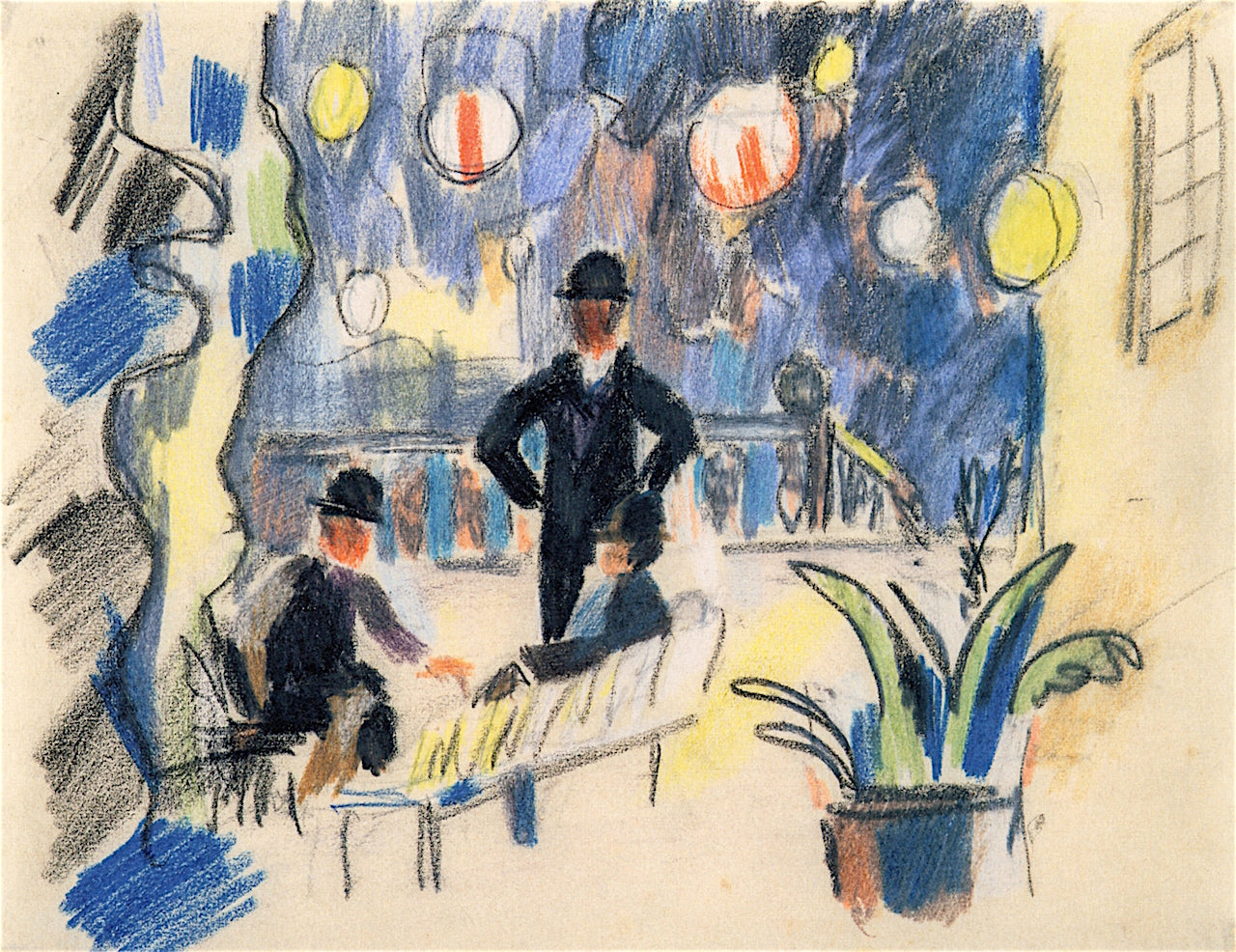 People on a Terrace in the Park, vintage artwork by August Macke, 12x8" (A4) Poster