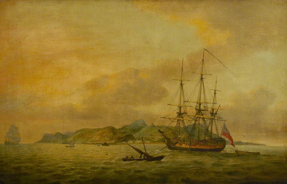 The East Indiaman 'Hindustan' at Anchor, vintage artwork by Thomas Luny, 12x8" (A4) Poster