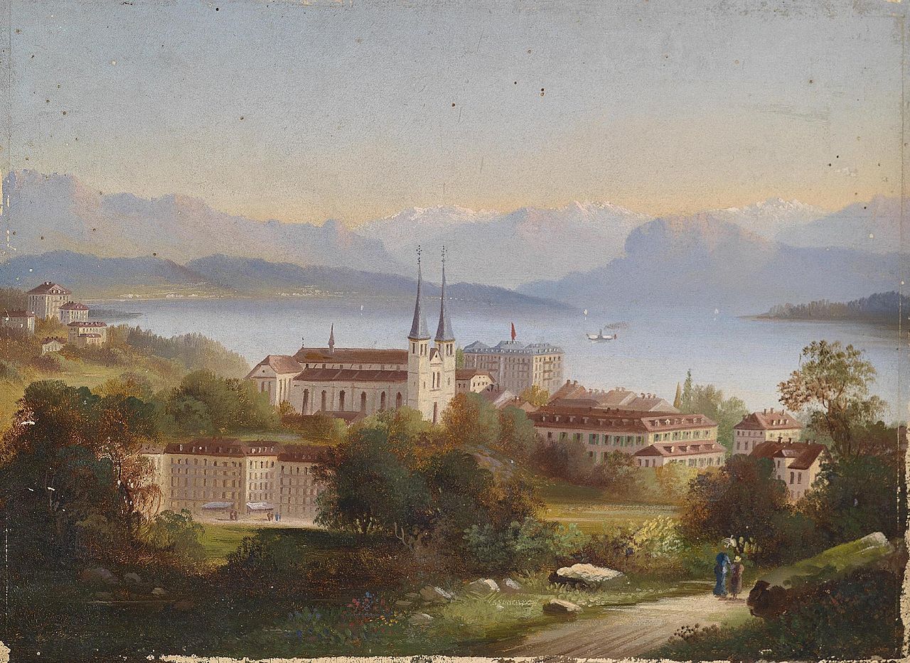 View of Lucerne, vintage artwork by Hubert Sattler, A3 (16x12") Poster Print