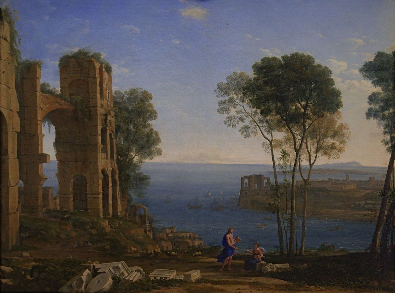 Landscape with Apollo and Siby l of Cumae, vintage artwork by Claude Lorrain, 12x8" (A4) Poster