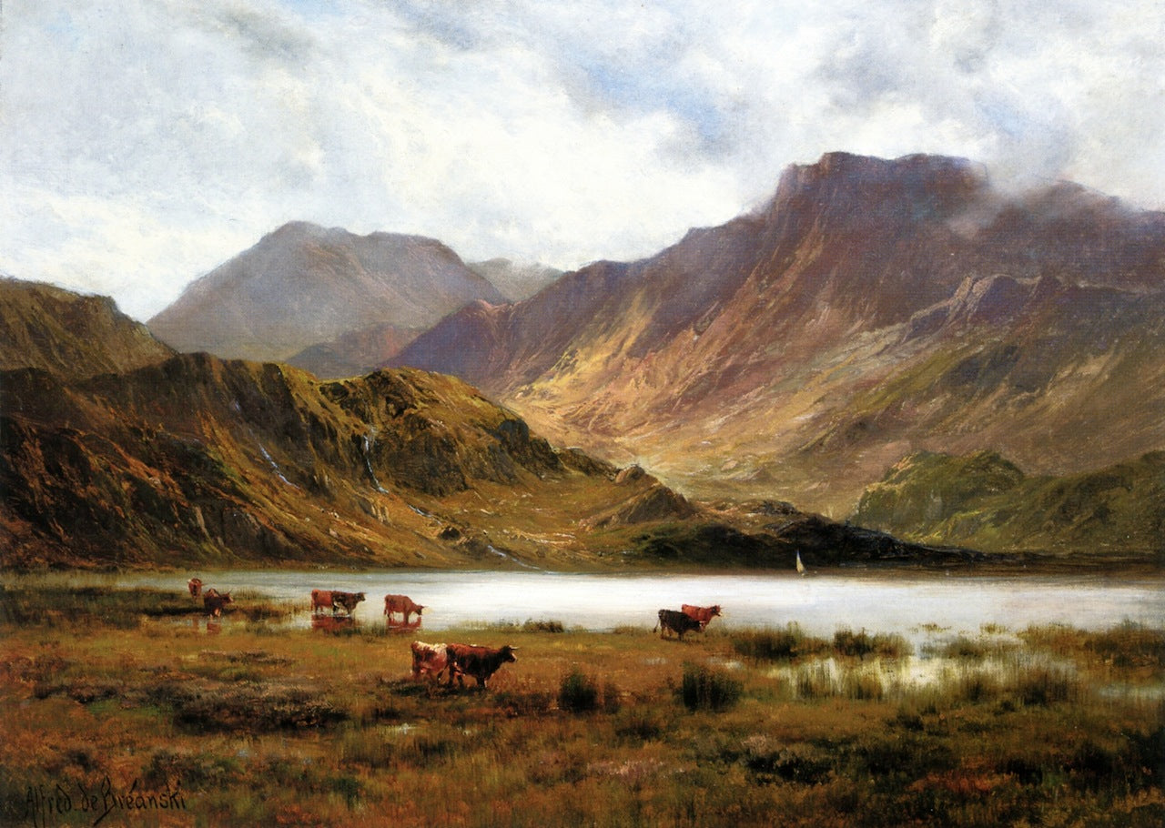 The Glyders from Llyn Ogwen, vintage artwork by Alfred de Breanski, Sr., 12x8" (A4) Poster
