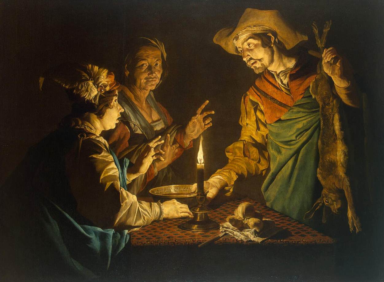 Esau and Jacob, vintage artwork by Matthias Stomer, 12x8" (A4) Poster