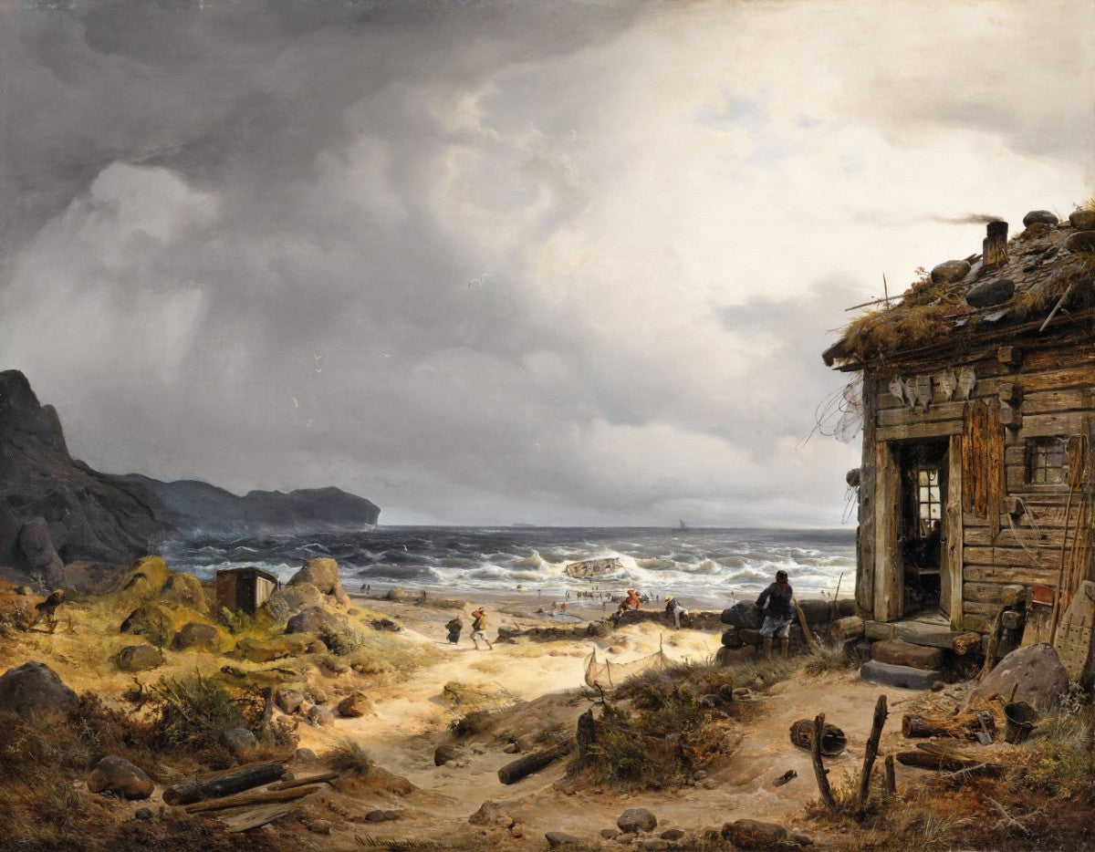 Nordic Coastal Landscape, vintage artwork by Andreas Achenbach, A3 (16x12") Poster Print