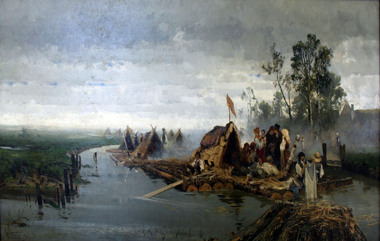 Landscape with Rafts, vintage artwork by Hans Feddersen, 12x8" (A4) Poster