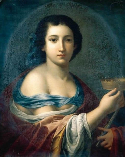 A Young Woman Holding A Crown, Possibly The Muse Melpomene, vintage artwork by Giovanni Martinelli, 12x8" (A4) Poster