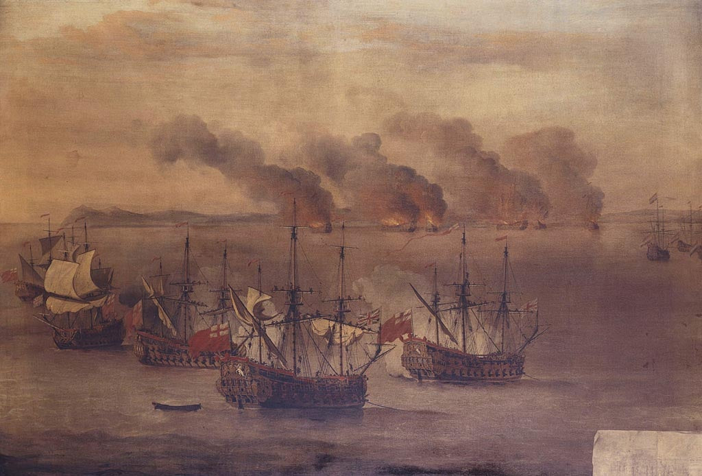The Destroying of Six Barbary Ships near the Cape of Spartel, vintage artwork by Willem van de Velde the Younger, 12x8" (A4) Poster