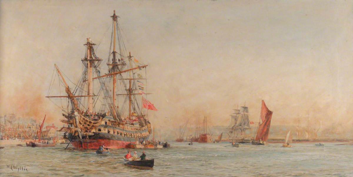 Wooden Warships on the Medway, vintage artwork by William Lionel Wyllie, 12x8" (A4) Poster