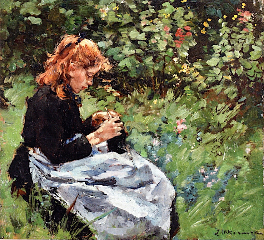 Afternoon in the Garden, vintage artwork by Johannes Evert Hendrik Akkeringa, 12x8" (A4) Poster