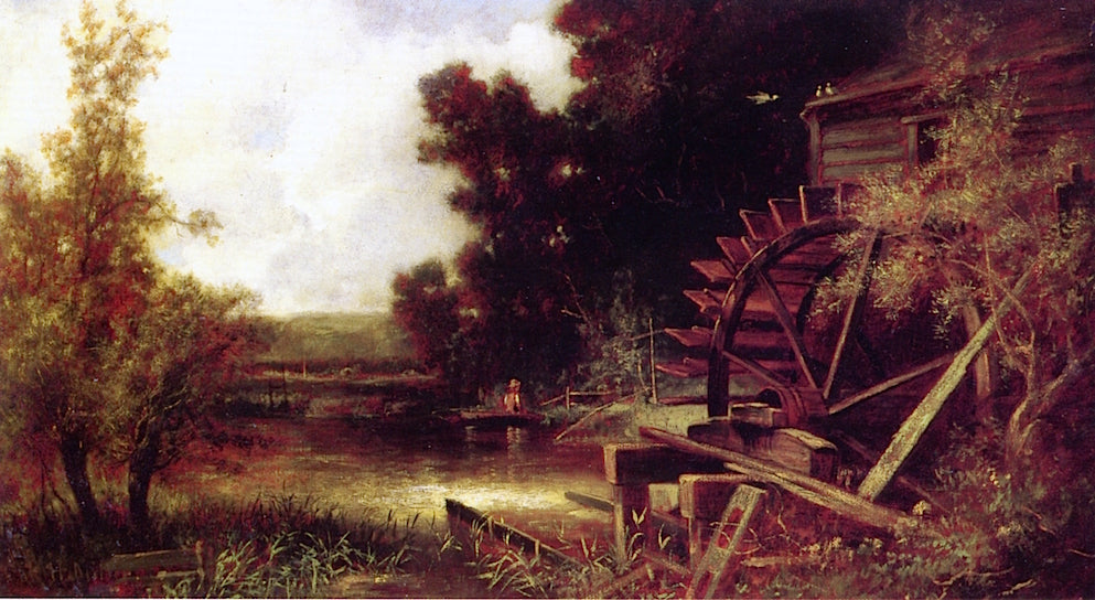 Boater by an Old Mill, vintage artwork by Charles Henry Miller, 12x8" (A4) Poster