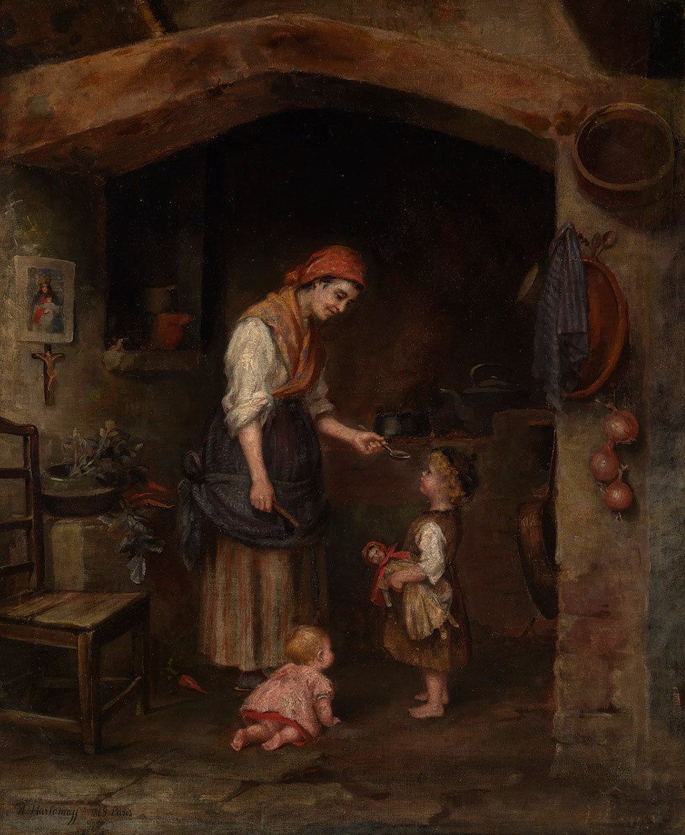 Feeding the Children, vintage artwork by Alexei Harlamoff, 12x8" (A4) Poster