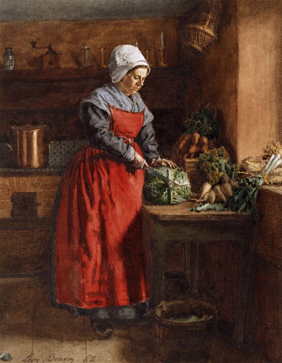 Cook with Red Apron, vintage artwork by Leon Bonvin, 12x8" (A4) Poster