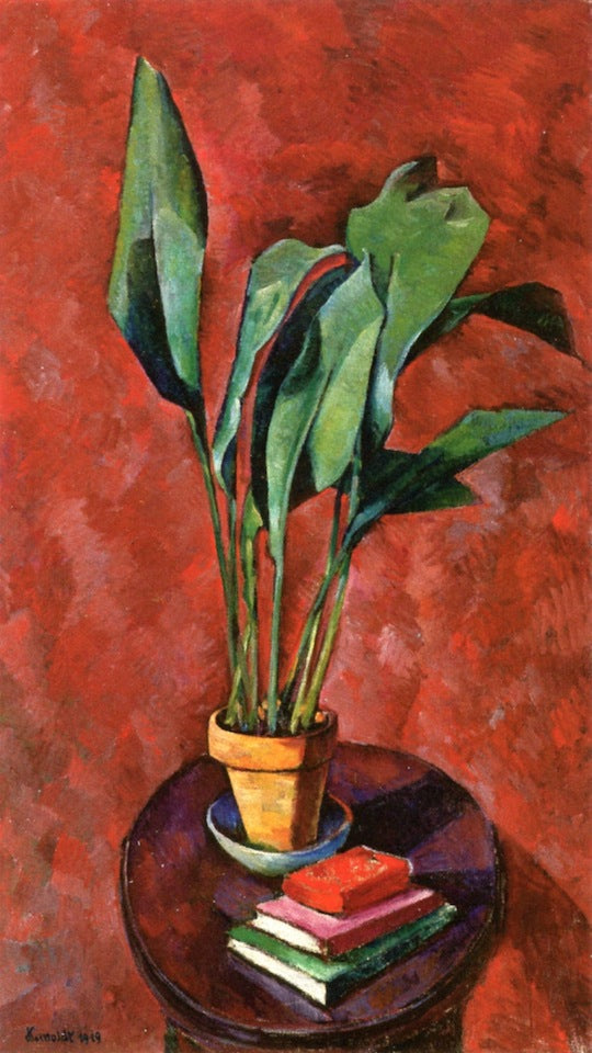 Still Life IV (Aspidistra with Books), vintage artwork by Alexander Kanoldt, 12x8" (A4) Poster