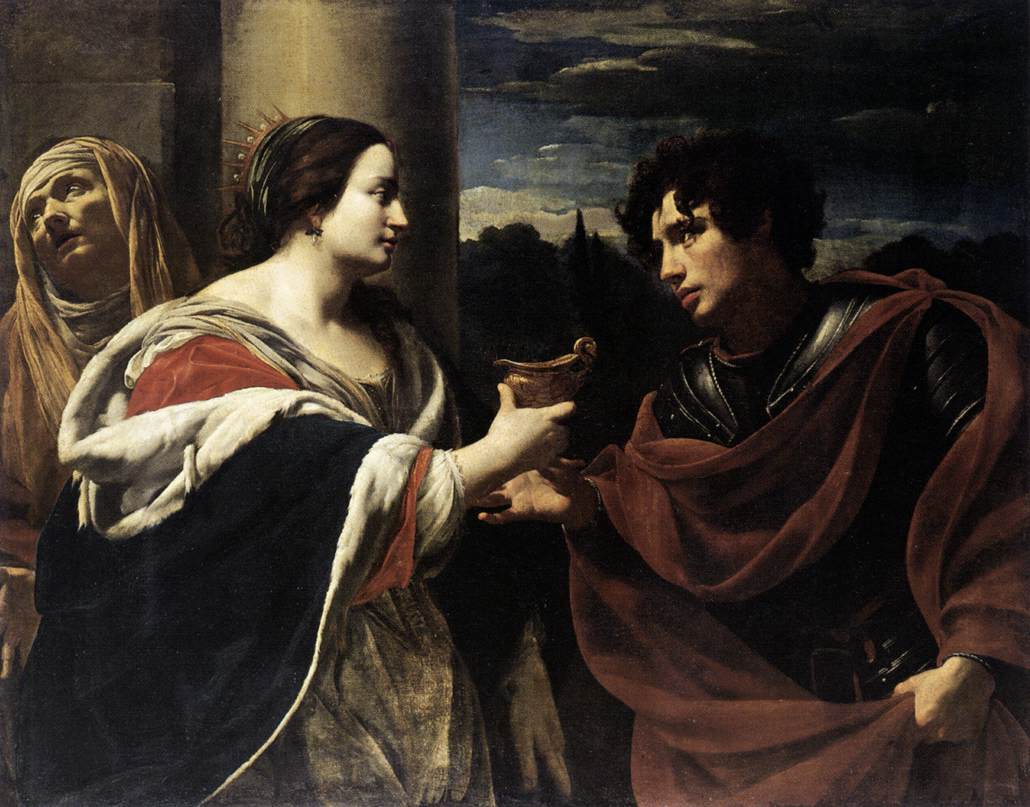 Sophonisba Receiving the Poisoned Chalice, vintage artwork by Simon Vouet, 12x8" (A4) Poster
