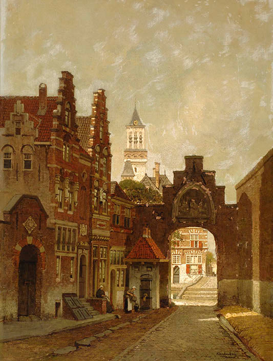 The Old Gate and Houses in Delft, vintage artwork by Johannes Christiaan Karel Klinkenberg, 12x8" (A4) Poster